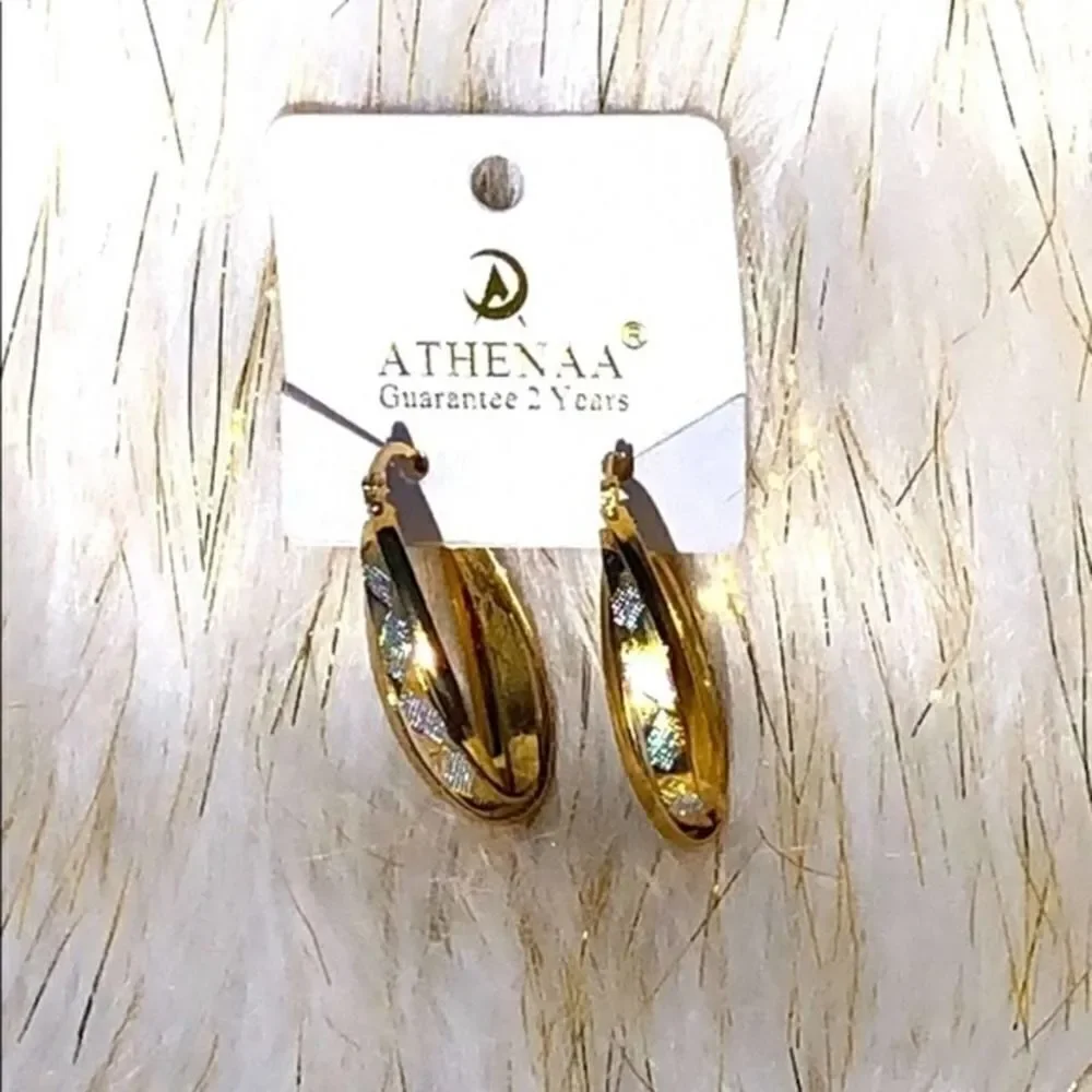 ATHENAA Gold Silver Imprinted Hoop Hinged Back